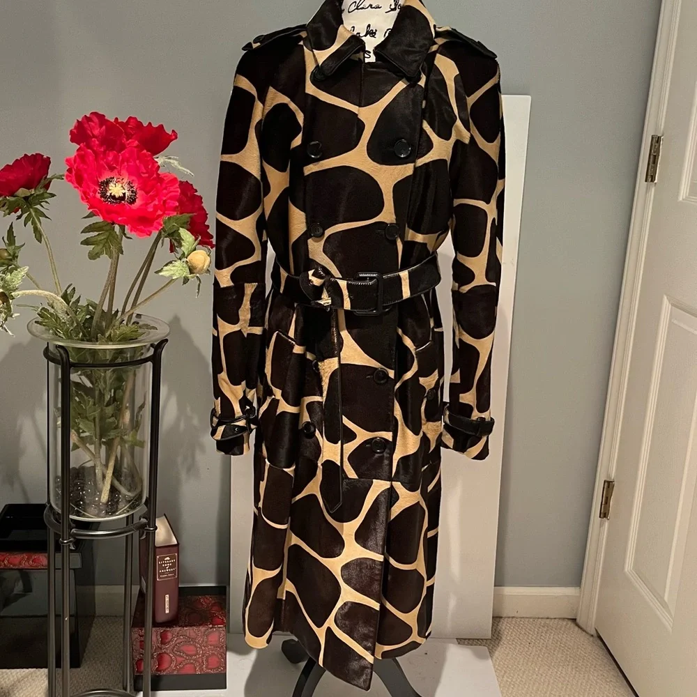 HOLD - Buberry Prorsum Giraffe Calf Hair Trench Coat, RARE, HTF Sz IT48, US6/8 - Picture 8 of 16